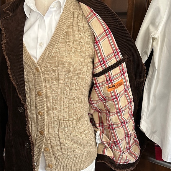 SOLID DENIM Equipment Sz M Brown Corduroy Blazer Raw Hem - Picture 7 of 7